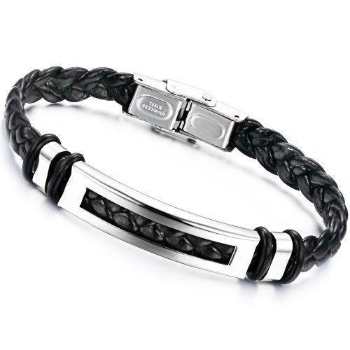 PU Leather Cord Bracelets, with 304 Stainless Steel, handmade, fashion jewelry & for man, black mm mm 