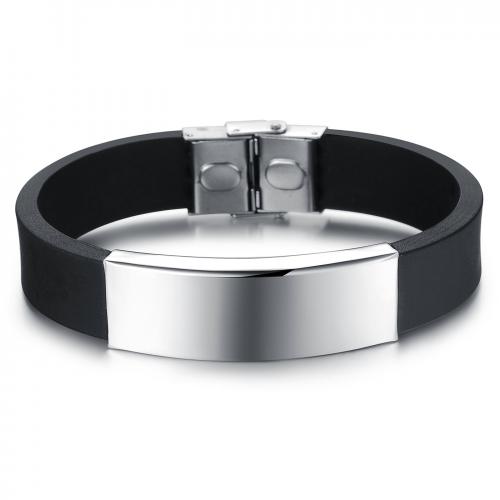 Bracelet en acier inoxydable Silicone, avec Acier inoxydable 304, fait à la main, bijoux de mode & pour homme mm Environ 220 mm, Vendu par PC