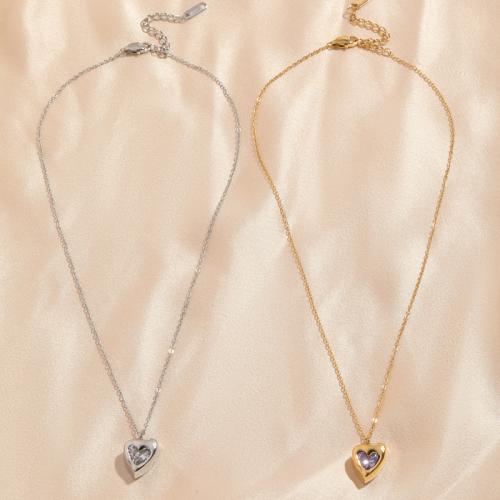 Zirkonia Edelstahl Halskette, 304 Edelstahl, mit Verlängerungskettchen von 5CM, Herz, plattiert, Micro pave Zirkonia & für Frau, keine, Länge:ca. 40 cm, verkauft von PC