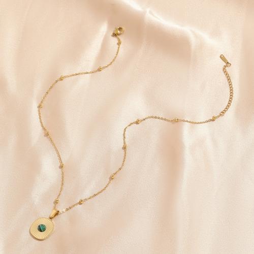 Edelstahl Schmuck Halskette, 304 Edelstahl, mit Türkis, mit Verlängerungskettchen von 5CM, plattiert, für Frau, goldfarben, Länge:ca. 40 cm, verkauft von PC