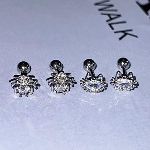 Sterling Silver Cubic Zirconia Earring, 925 Sterling Silver, plated & micro pave cubic zirconia & for woman, silver color 