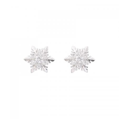 Cubic Zirconia Micro Pave Sterling Silver Earring, 925 Sterling Silver, Snowflake, plated, micro pave cubic zirconia & for woman, silver color 