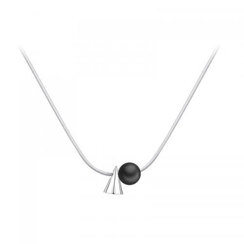 Sterling Silver Jewelry Necklace, 925 Sterling Silver, with Black Agate, plated, for woman, silver color Approx 40.5 cm 