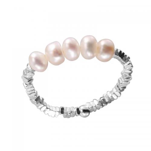 Sterling Silver Finger Ring, 925 Sterling Silver, with Plastic Pearl, plated & for woman, silver color, The inner diameter is 18mm [