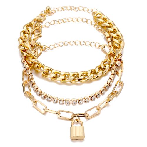 Zinc Alloy Bracelet Set, with 2inch extender chain, gold color plated, for woman & with rhinestone Approx 6.3 Inch, Approx 6.7 Inch 