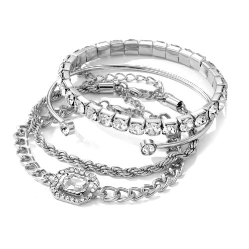 Zinc Alloy Bracelet Set, plated, for woman & with rhinestone 