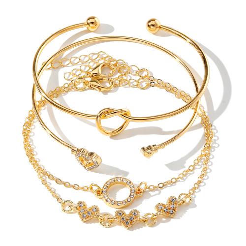alliage de zinc Set de bracelet, coeur, Placage de couleur d'or, pour femme & avec strass, Vendu par fixé