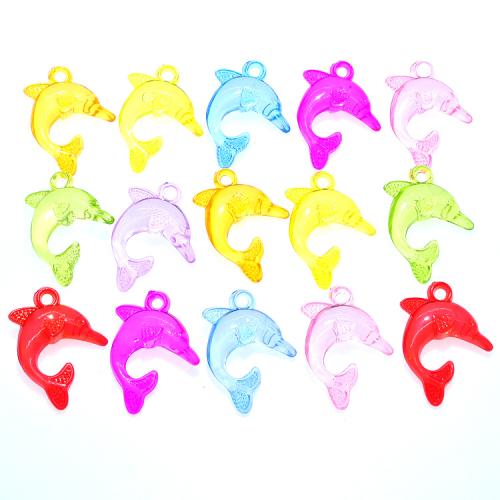 Transparent Acrylic Pendants, Dolphin, injection moulding, fashion jewelry & DIY, mixed colors Approx 
