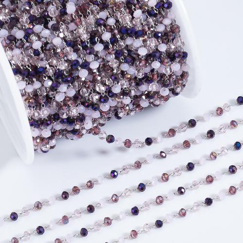 Bijoux chaîne en acier inoxydable, Acier inoxydable 304, avec cristal, bijoux de mode & DIY, couleurs mélangées, 3mm, Vendu par m