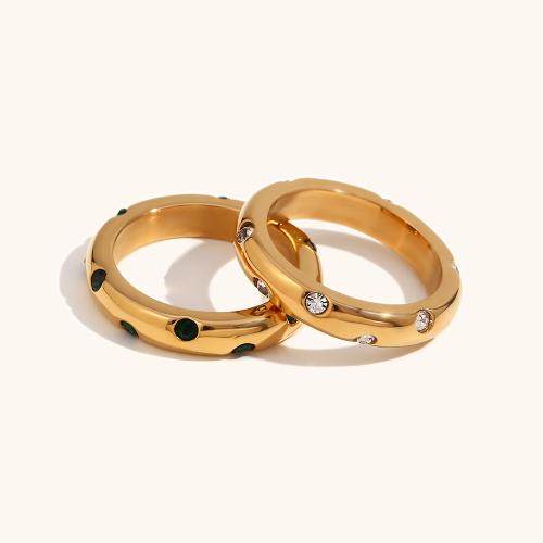 Нержавеющая сталь Rhinestone палец кольцо, Нержавеющая сталь 316, 18K позолоченный, разный размер для выбора & Женский & со стразами, Золотой, продается PC