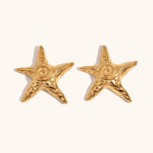 Stainless Steel Stud Earring, 316L Stainless Steel, Star, 18K gold plated, fashion jewelry & for woman, golden 