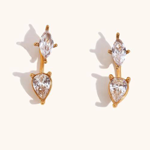 Stainless Steel Cubic Zirconia Stud Earring, 316L Stainless Steel, 18K gold plated, fashion jewelry & micro pave cubic zirconia & for woman, golden 