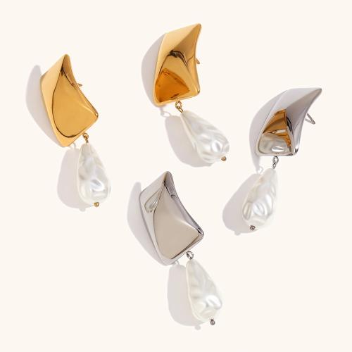 Stainless Steel Drop Earring, 316L Stainless Steel, with Plastic Pearl, Vacuum Ion Plating, fashion jewelry & for woman 