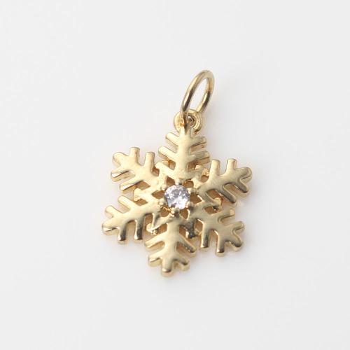 Cubic Zirconia Micro Pave Brass Pendant, Snowflake, gold color plated, DIY & micro pave cubic zirconia 