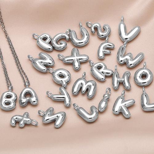 Brass Jewelry Necklace, with 5cm extender chain, Alphabet Letter, plated, fashion jewelry silver color cm 