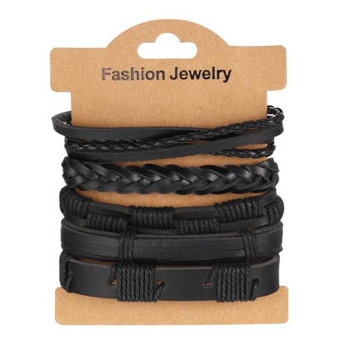 PU Leather Cord Bracelets, handmade, 5 pieces & fashion jewelry & for man, black 