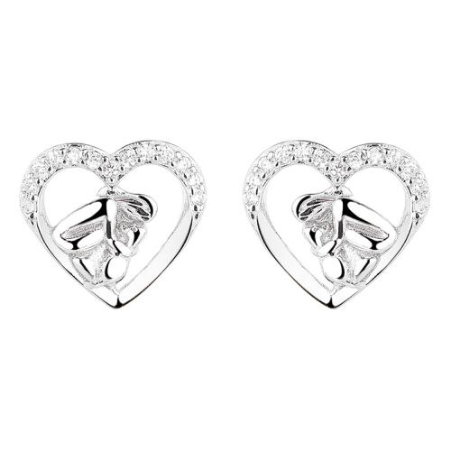 Cubic Zirconia Micro Pave Sterling Silver Earring, 925 Sterling Silver, Heart, plated, micro pave cubic zirconia & for woman 