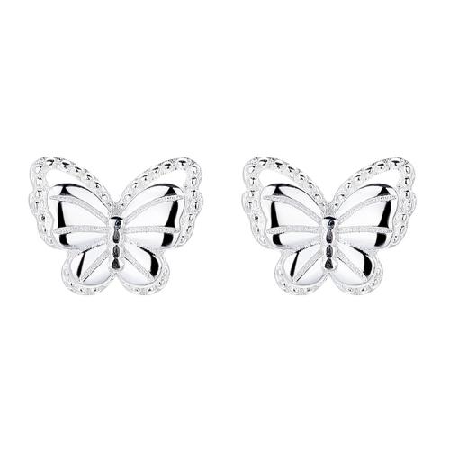 Sterling Silver Stud Earring, argent sterling 925, papillon, Placage, pour femme, argent Vendu par paire