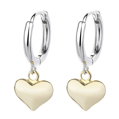 Huggie Hoop Drop Earring, 925 Sterling Silver, Heart, plated, for woman, platinum color 