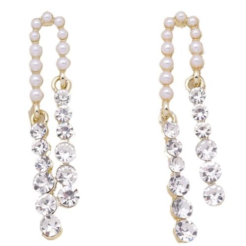 Zinc Alloy Drop Earring, with Plastic Pearl & Acrylic, gold color plated & for woman & with rhinestone 