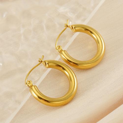 Stainless Steel Hoop Earring, 304 Stainless Steel, 18K gold plated, fashion jewelry & for woman, golden, 23mm 