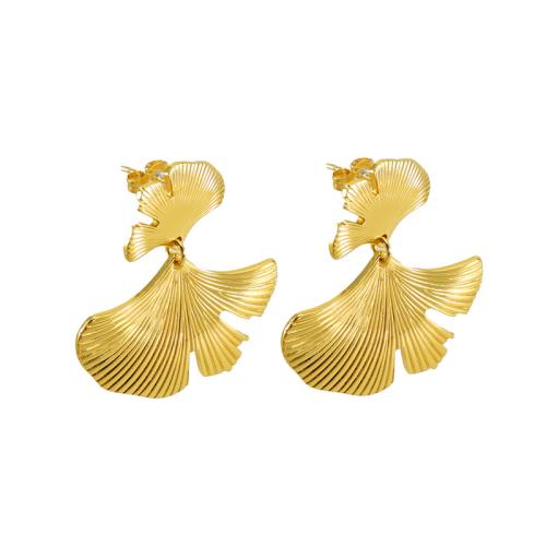 Stainless Steel Drop Earring, 304 Stainless Steel, Ginkgo Leaf, 18K gold plated, fashion jewelry & for woman, golden 