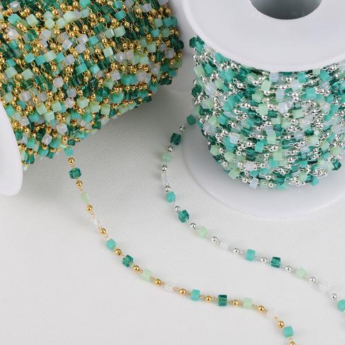 Brass Beading Chains, with Crystal, Square, plated, DIY 2.5mm 