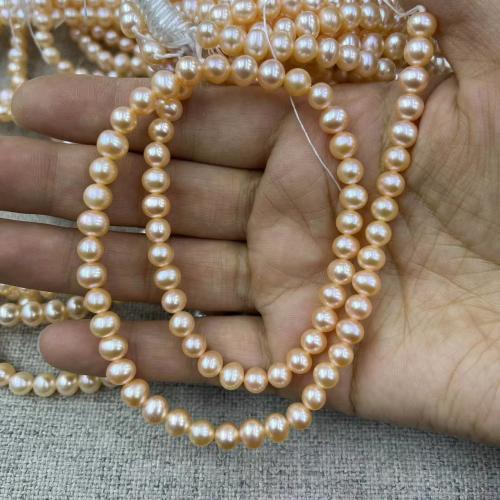 Naturel d'eau douce perles, perle d'eau douce cultivée, Légèrement rond, bijoux de mode & DIY, Poudre d'orange, Length about 5-6mm, Environ Vendu par brin