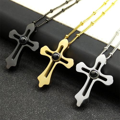 Stainless Steel Jewelry Necklace, 304 Stainless Steel, Cross, polished, fashion jewelry & Unisex Approx 50 cm 