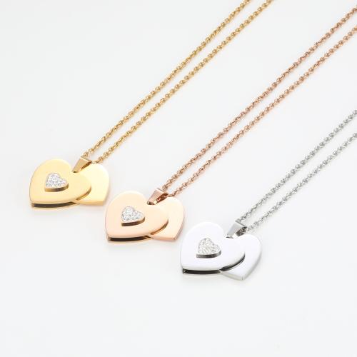 Couple Stainless Steel Necklace, 304 Stainless Steel, with 5cm extender chain, Heart, fashion jewelry & Unisex & with rhinestone Approx 50 cm 