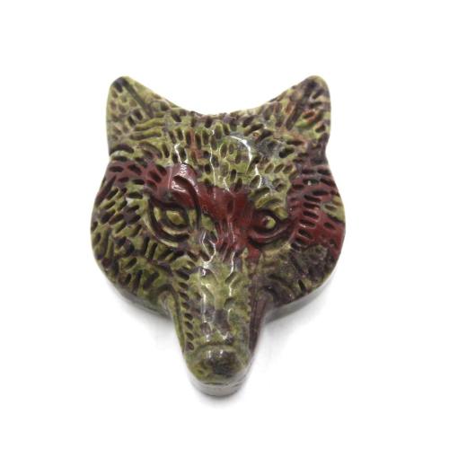 Gemstone Jewelry Pendant, Natural Stone, Wolf, Carved, DIY 