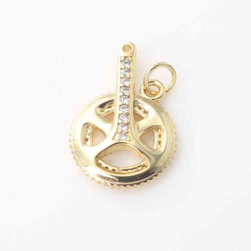 Cubic Zirconia Micro Pave Brass Pendant, with Resin, Round, gold color plated, DIY & micro pave cubic zirconia 