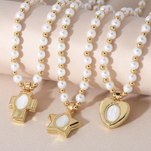 Brass Jewelry Necklace, with Resin & Plastic Pearl, plated, fashion jewelry golden 