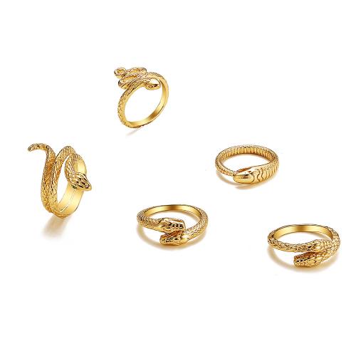 Zink-Legierung Ring Set, Zinklegierung, mit Kristall, Herz, plattiert, 5 Stück & Modeschmuck & für Frau, goldfarben, verkauft von setzen
