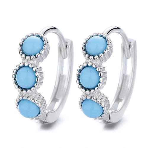 Sterling Silver Hoop Earring, 925 Sterling Silver, with turquoise, plated, for woman 