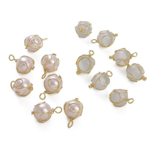 Brass Jewelry Pendants, with Cats Eye & Plastic Pearl, plated, DIY Approx 2mm 