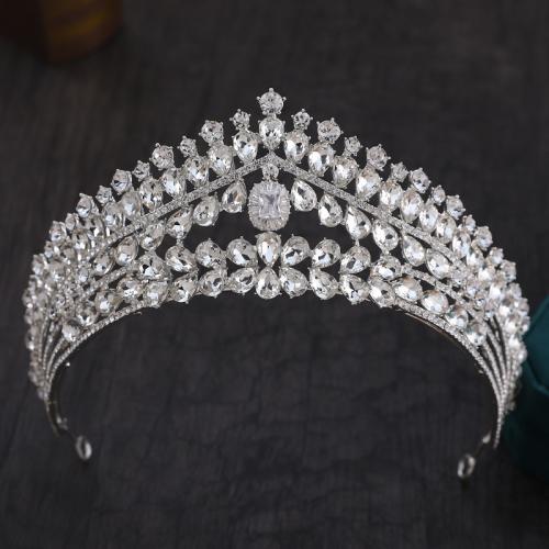 Bridal Tiaras, Zinc Alloy, with Crystal, plated, fashion jewelry & for woman, silver color, diameter 140mm, height 78mm, arc length 300mm 