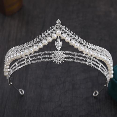 Bridal Tiaras, Zinc Alloy, with Plastic Pearl, plated, fashion jewelry & for woman & with rhinestone diameter 140mm, height 75mm, arc length 300mm 