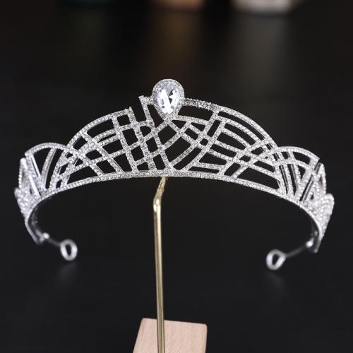 Bridal Tiaras, Zinc Alloy, with Crystal, silver color plated, fashion jewelry & for woman & with rhinestone, silver color, diameter 140mm, height 68mm, arc length 280-300mm 