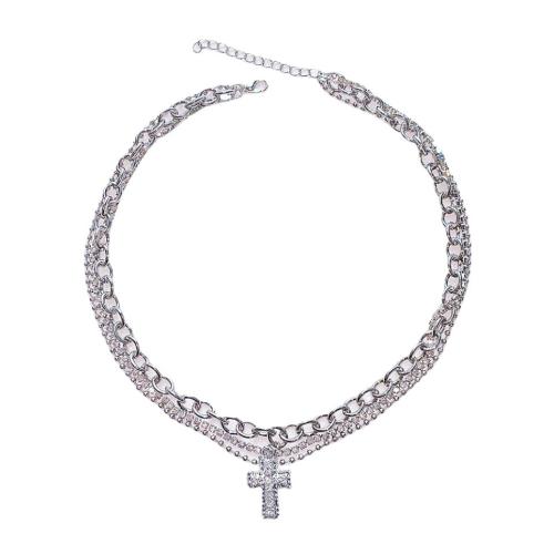 Rhinestone Zinc Alloy Necklace, with brass chain, with 6cm extender chain, silver color plated, fashion jewelry & for woman & with rhinestone Approx 40 cm, Approx 42 cm 