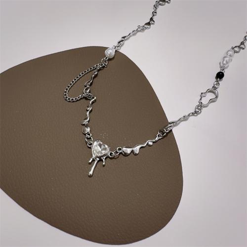 Rhinestone Zinc Alloy Necklace, with 5cm extender chain, silver color plated, fashion jewelry & for woman & with rhinestone Approx 40 cm 