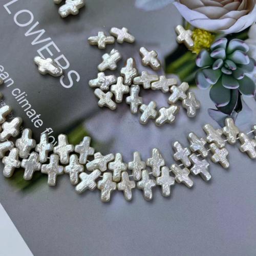 Baroque Cultured Freshwater Pearl Beads, Cross, fashion jewelry & DIY, white 