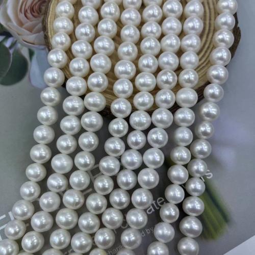 Naturel d'eau douce perles, perle d'eau douce cultivée, Légèrement rond, bijoux de mode & DIY, blanc, Length about 9-10mm, Environ Vendu par brin
