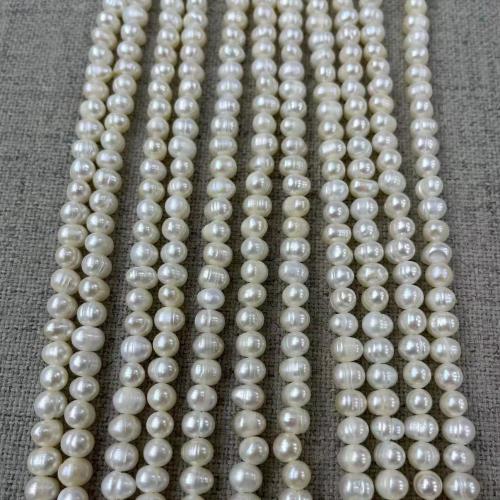 Naturel d'eau douce perles, perle d'eau douce cultivée, Légèrement rond, bijoux de mode & DIY, blanc, Length about 5-6mm, Environ Vendu par brin