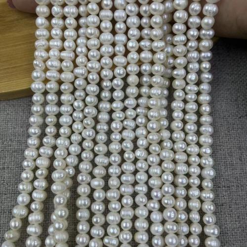 Potato Cultured Freshwater Pearl Beads, Oval, fashion jewelry & DIY, white, Length about 5-6mm, Approx 