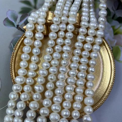 Potato Cultured Freshwater Pearl Beads, Oval, fashion jewelry & DIY, white, Length about 7-8mm, Approx 