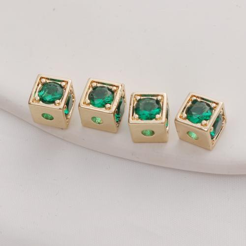 Cubic Zirconia Micro Pave Brass Beads,  Square, gold color plated, DIY & micro pave cubic zirconia 7mm 