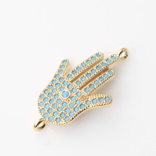 Cubic Zirconia Micro Pave Brass Connector, Hand, gold color plated, DIY & micro pave cubic zirconia & 1/1 loop 