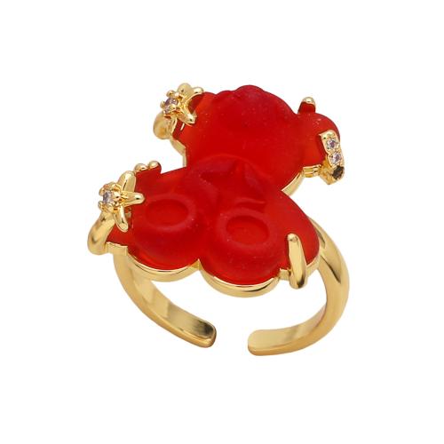 Brass Finger Ring, with Resin, Bear, plated, fashion jewelry 