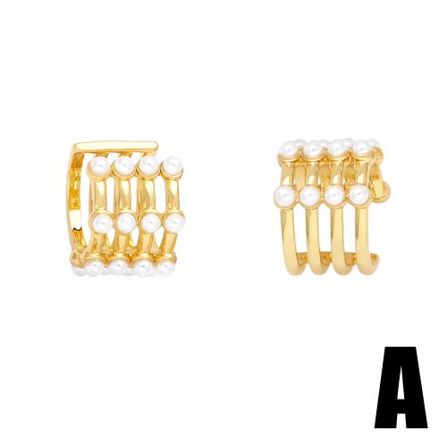 Brazalete pendiente, metal, con Perlas plásticas, chapado, Joyería & diferentes patrones para la opción, dorado, Vendido por Par
